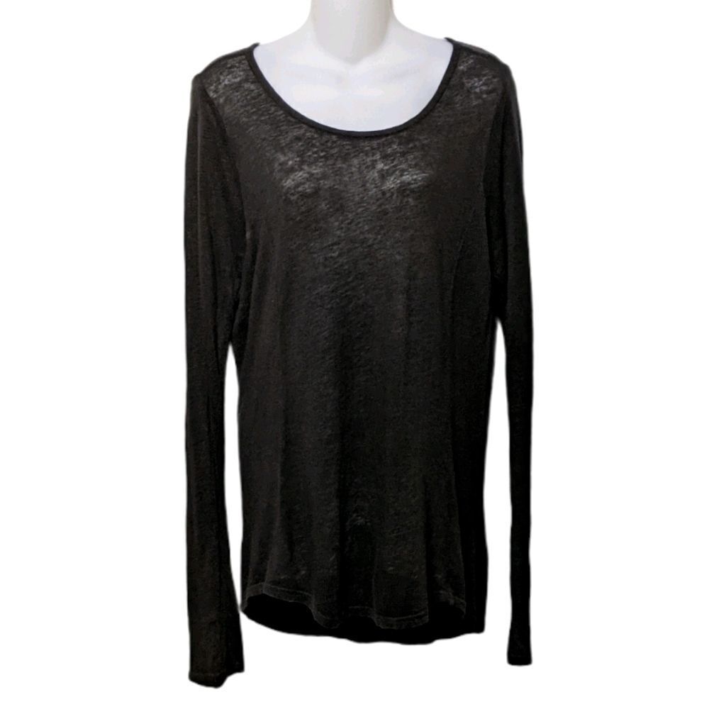 GYPSY 05 100% Linen Black Scoop Neck Top S